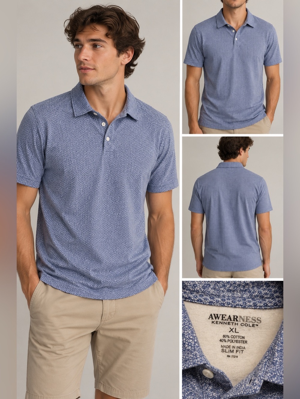 Kenneth Cole Light Blue Micro-Pattern Polo